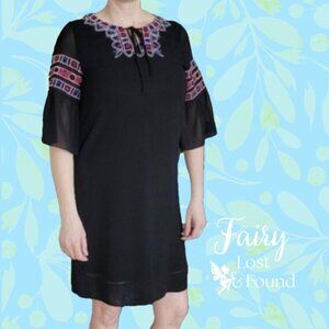 🍄50% SOPHIE MAX Black Sheer Embroided Straight Dress sz M